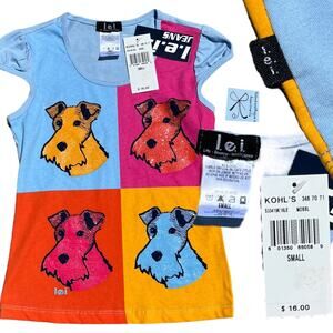 l.e.i. LEI Jeans Y2K Pop Art Dog Schnauzer T-Shirt Kids Sz S